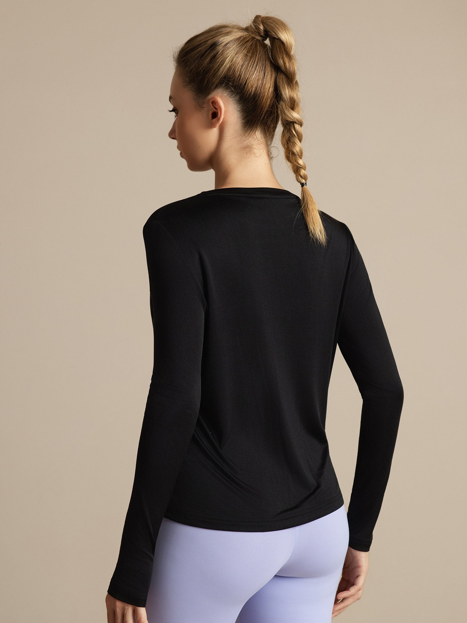 [Black] SilkSilky  100% Silk Jersey Long Sleeve Crew Neck Women's T-Shirt 002