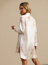 [White] SilkSilky  19Momme Long Sleeve Notch Collar Nightshirt 002