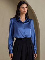 [Real Teal] SilkSilky  Long Sleeve Lapel Collar Women's Shirts 003