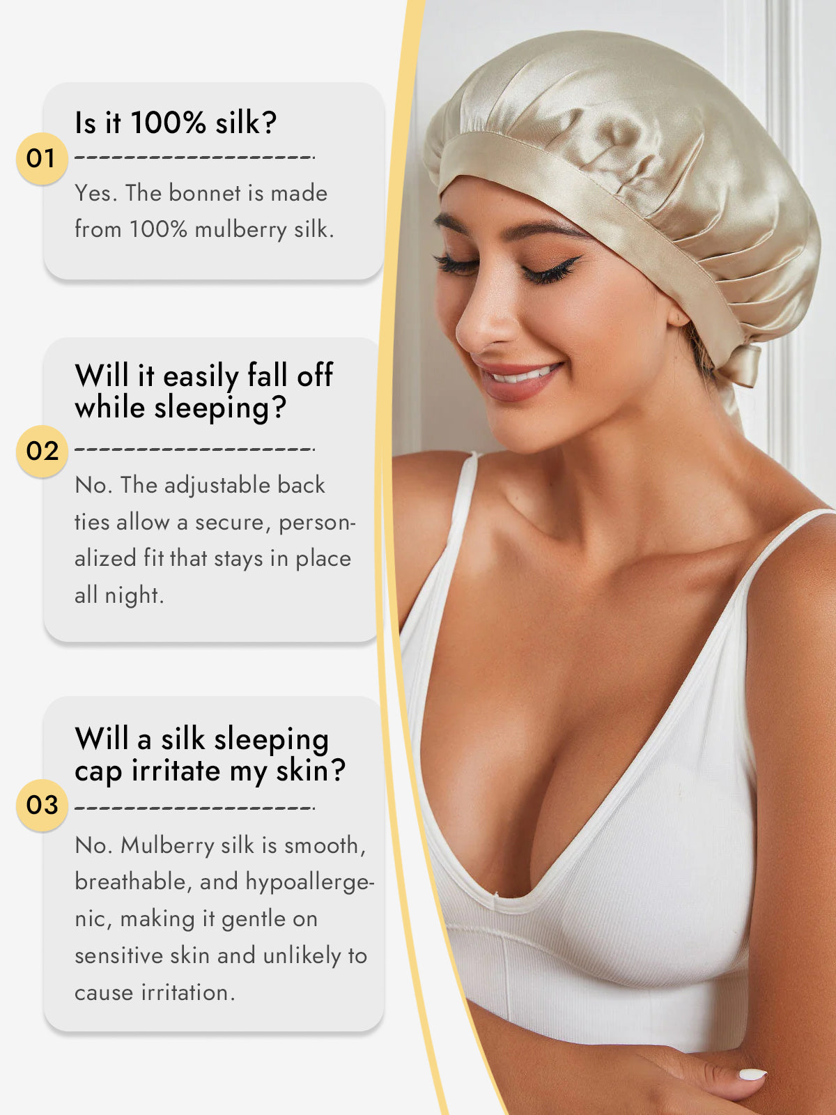 [Beige] SilkSilky  Pure Silk Sleep Cap 005