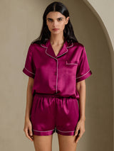 [Fuchsia] SilkSilky  Short Sleeve Lapel Collar Women's Pajamas 007
