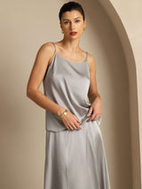[Griffin Gray] SilkSilky  19Momme Stretch Silk Charmeuse Spaghetti Strap Scoop Neck Camisole Top 001