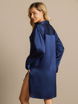 [Dark Blue] SilkSilky  Long Sleeve Notch Collar Nightshirt 002