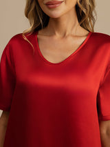 [Wine] SilkSilky  Half Sleeve V Neck Nightgown 005