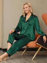 [Green] SilkSilky  Long Sleeve Notch Collar Women's Pajamas 005
