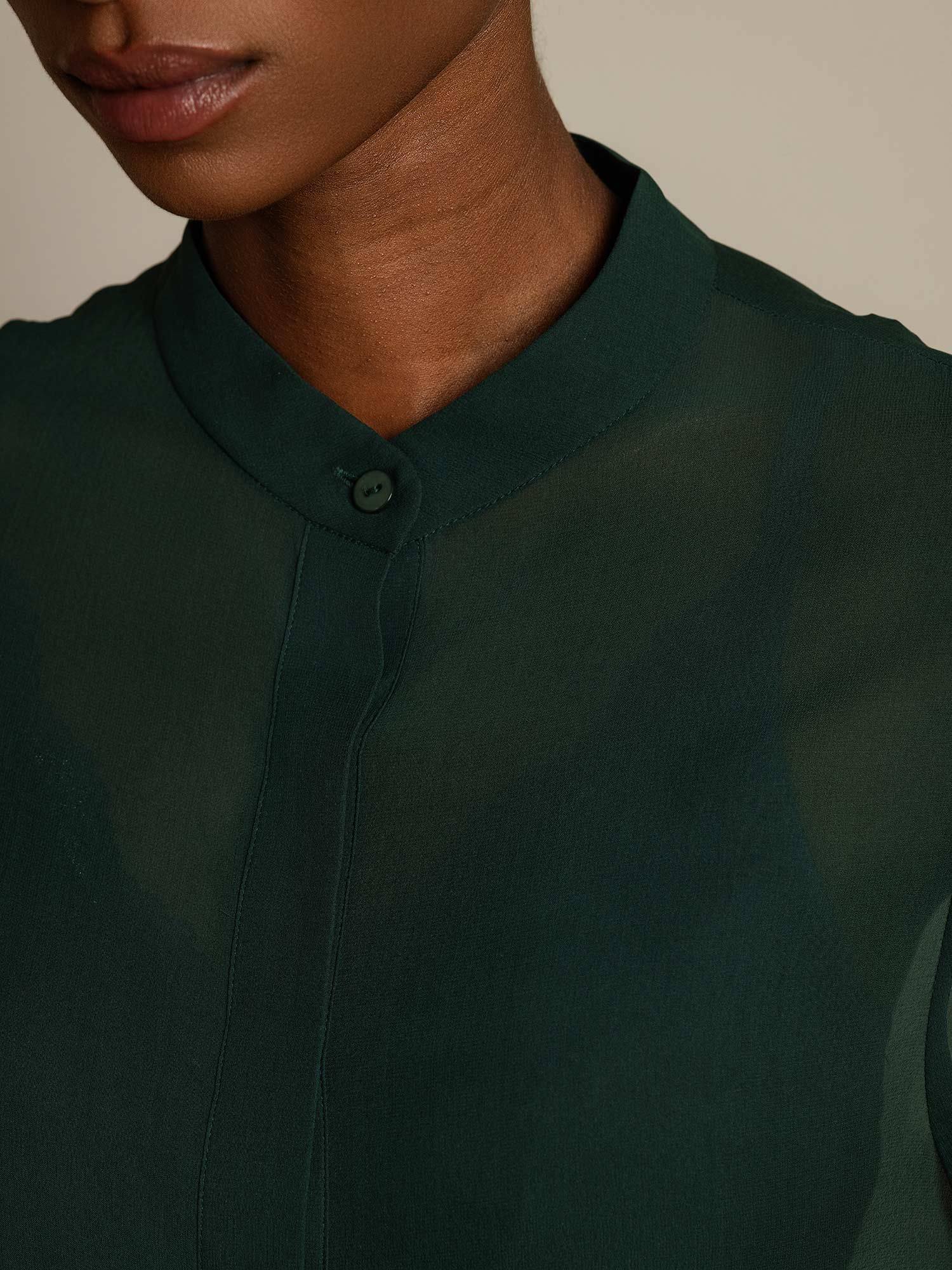 [Dark Green] SilkSilky  Pure Silk Split Women's Shirt 004