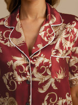 [Wine Dragon] SilkSilky  Short Sleeve Notch Collar Women's Pajamas 005