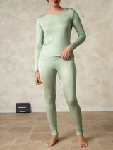 [Green] SilkSilky  Long Sleeve Round Neck Women's Long Johns 003