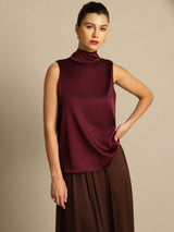 [Dark Red] SilkSilky  Sleeveless Tie Neck Blouse 001
