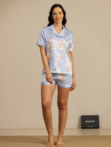 [Light Blue] SilkSilky  19Momme Short Sleeve Notch Collar Women's Pajamas 007