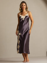 [Purple Gray] SilkSilky  Pure Silk Split Nightgown 008,