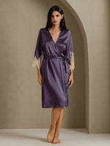 [Purple Gray] SilkSilky  3/4 Sleeve Women's Robe 001