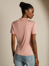 [Pink] SilkSilky  100% Silk Jersey Short Sleeve Mock Neck Women's T-Shirt 002