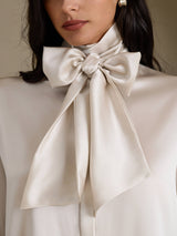 [Light Gray] SilkSilky  Long Sleeve Tie Neck Women's Blouse 004