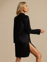 [Black] SilkSilky  Long Sleeve Notch Collar Nightshirt 002