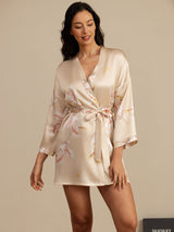 [Champagne] SilkSilky  19Momme 3/4 Sleeve Women's Robe 003