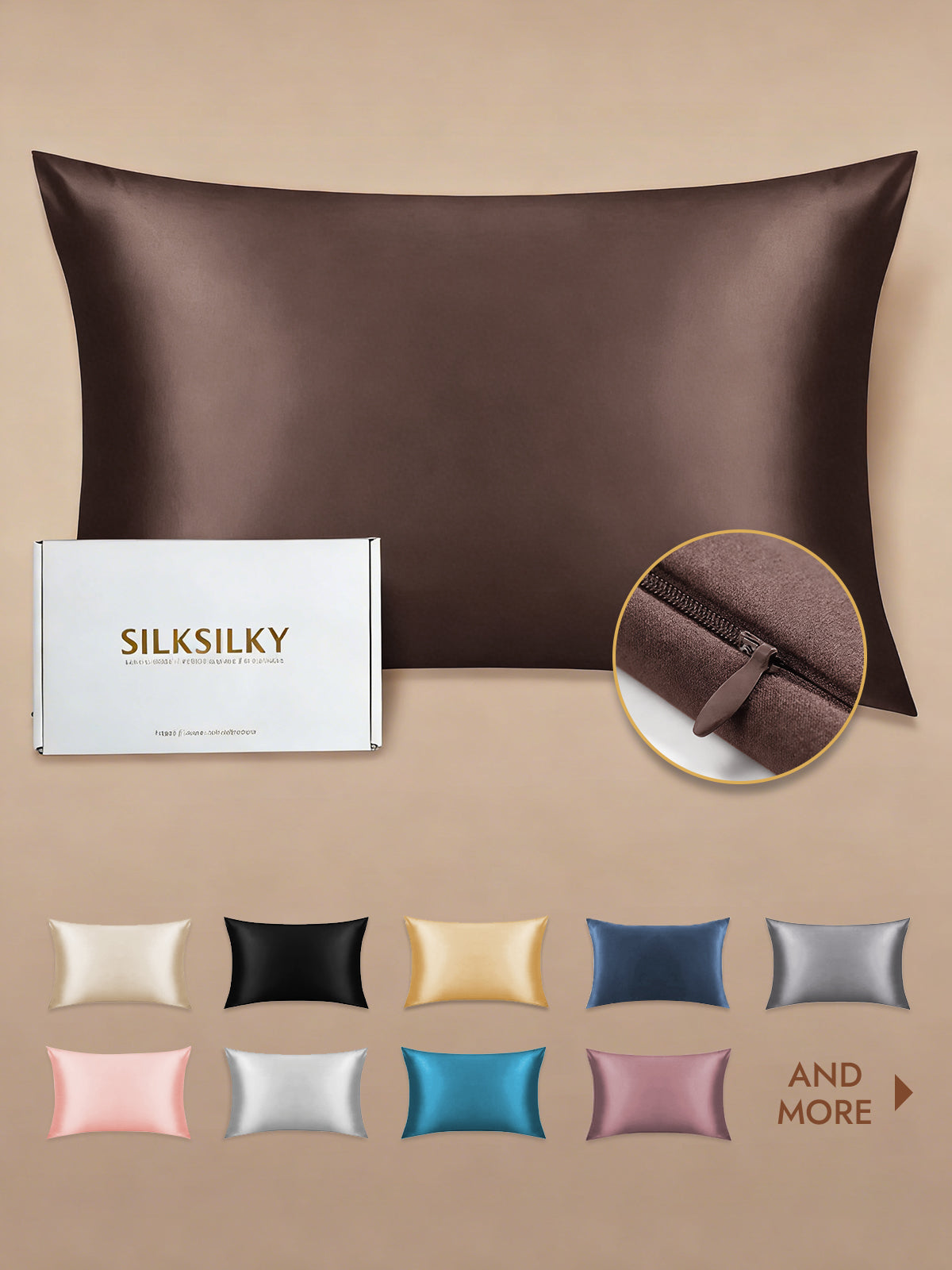 [Brown] SilkSilky  19Momme Pure Silk Pillowcase 001