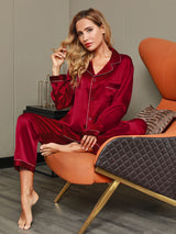 [Wine] SilkSilky  Long Sleeve Notch Collar Women's Pajamas 008