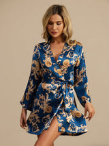 [Navy Dragon] SilkSilky  3/4 Sleeve Women's Robe 005