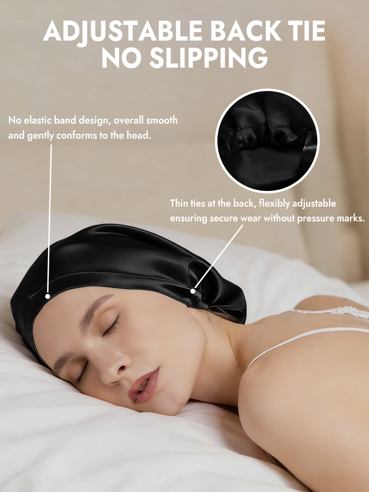 [Black] SilkSilky  Pure Silk Sleep Cap 005