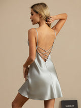 [Light Blue] SilkSilky  Spaghetti Strap V Neck Nightgown 002
