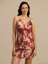 [Wine Dragon] SilkSilky  Spaghetti Strap V Neck Camisole Set 001