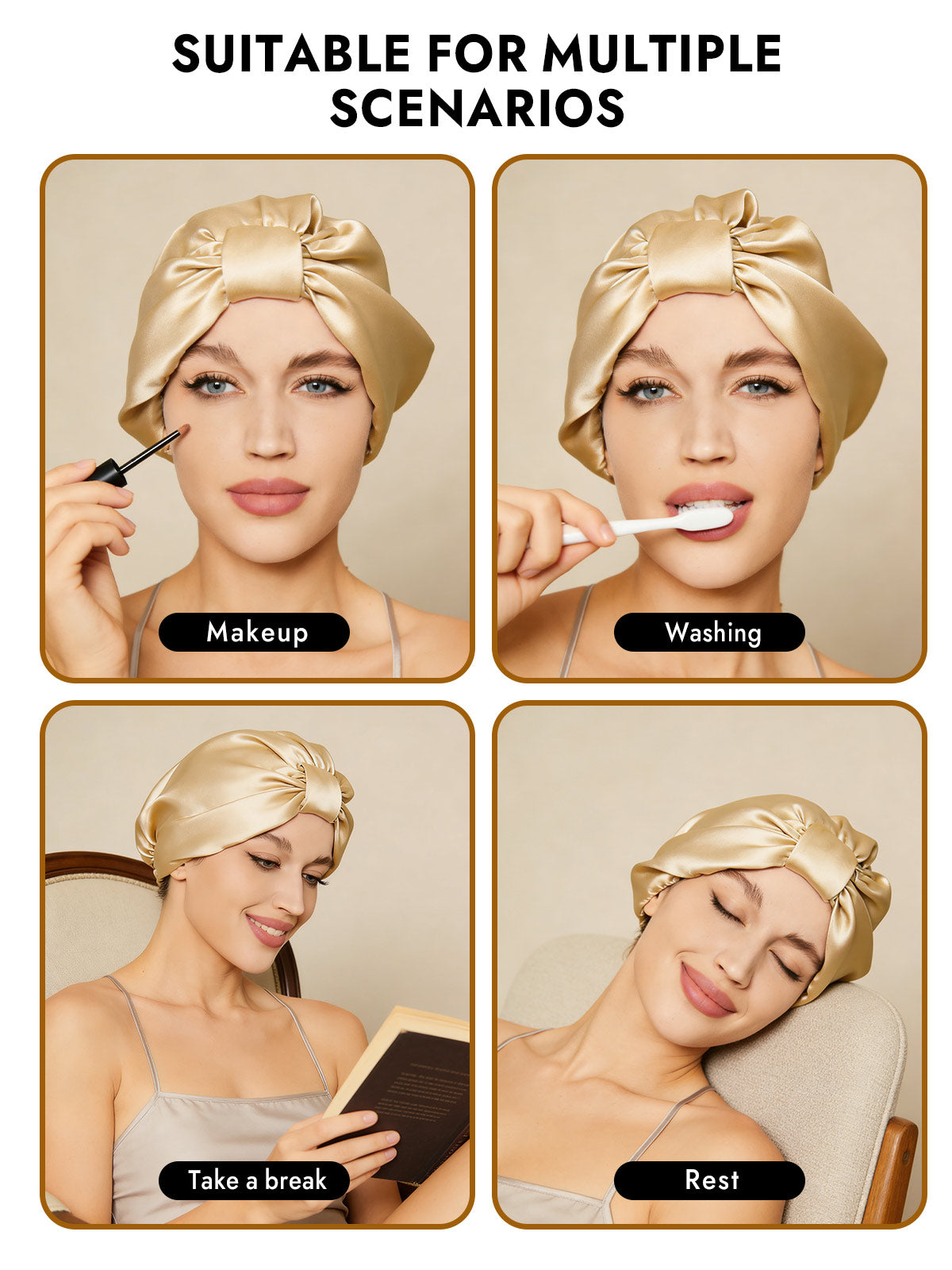 [Champagne] SilkSilky  Sleep Cap 006