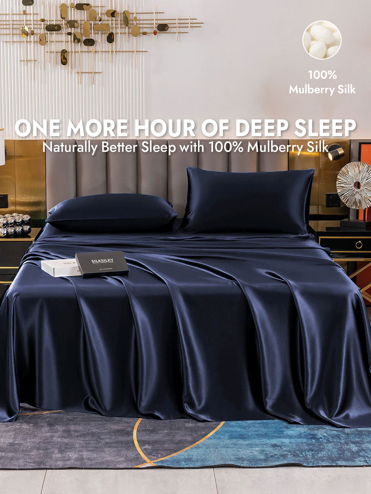 [Dark Blue] SilkSilky  19Momme Silk Bedding Set 001