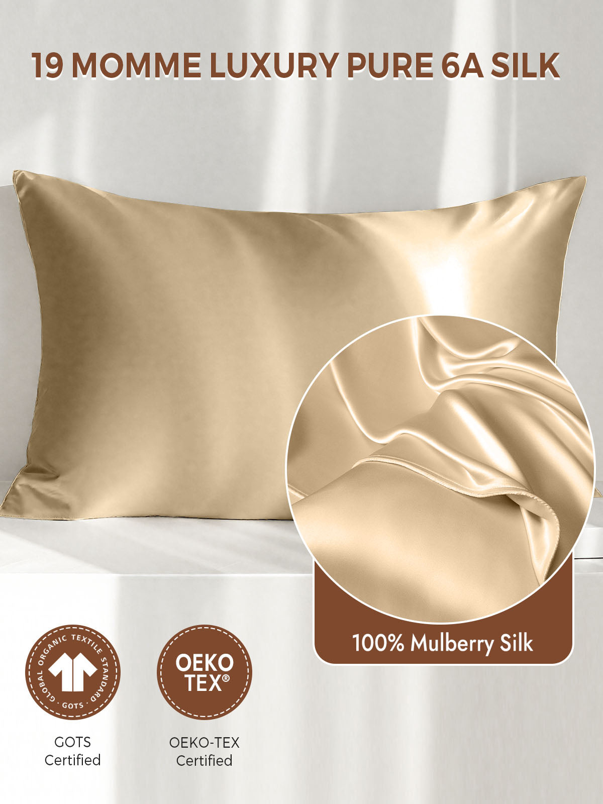 19Momme 100% Mulberry Silk Pillowcase - Envelope Closure