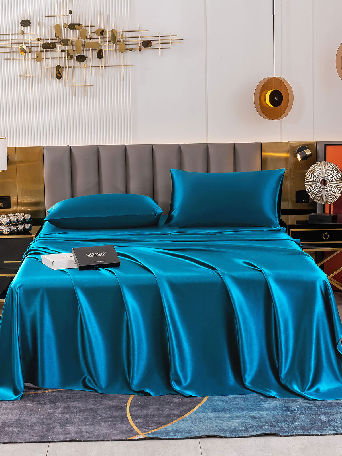 SilkSilky US 19Momme Pure Silk Bedding Set Teal 002