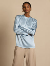 [Grayish Blue] SilkSilky  Long Sleeve Round Neck Women's Blouse 004