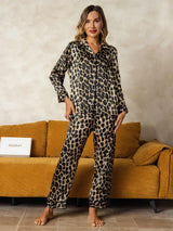 [Leopard] SilkSilky  Long Sleeve Notch Collar Women's Pajamas 004
