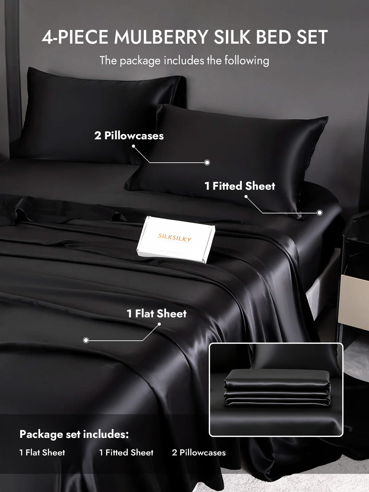 [Black] SilkSilky  19Momme Silk Bedding Set 005