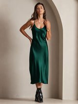 [Dark Green] SilkSilky  Spaghetti Strap V Neck Dress 006