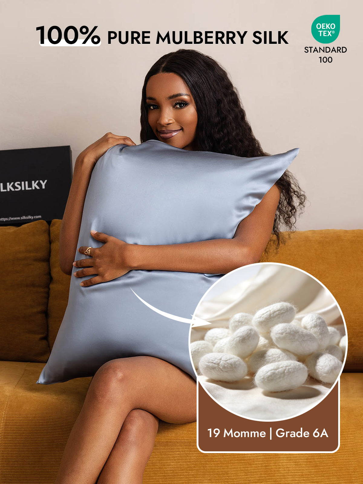 [Grayish Blue] SilkSilky  19Momme Pure Silk Pillowcase 002
