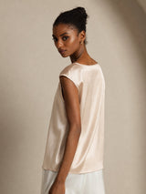 [Beige] SilkSilky  Cap Sleeve Round Neck Women's T-Shirt 007