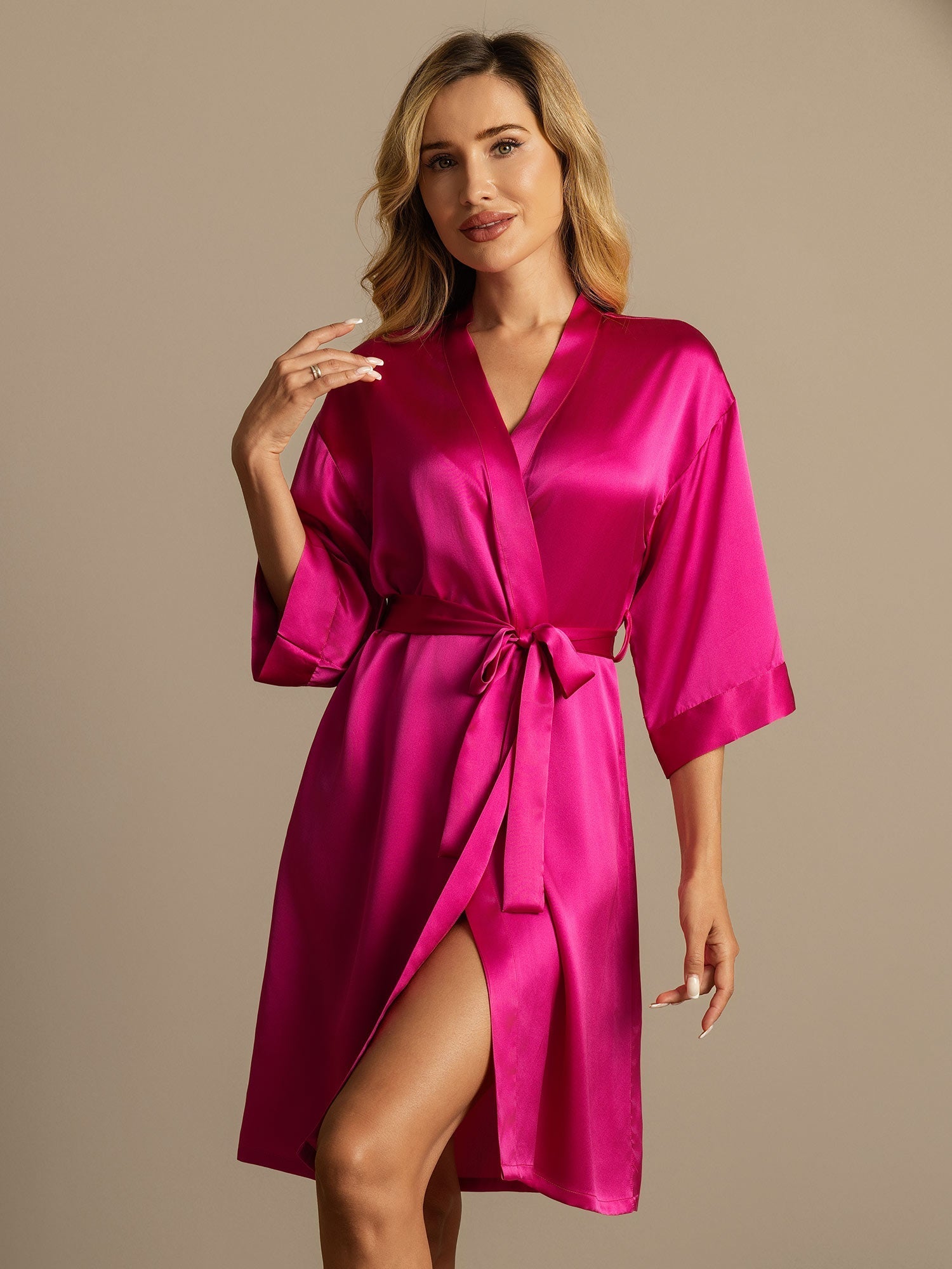 [Rose Red] SilkSilky  Pure Silk Womens Robe 005,