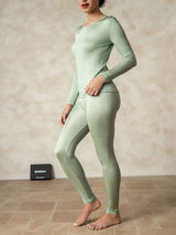 [Green] SilkSilky  Long Sleeve Round Neck Women's Long Johns 002