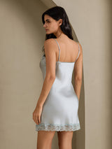 [Grayish Blue] SilkSilky  Spaghetti Strap V Neck Nightgown 002