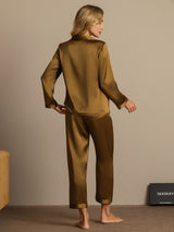 [Brown] SilkSilky  Long Sleeve Notch Collar Women's Pajamas 002