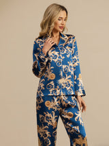 [Navy Dragon] SilkSilky  Long Sleeve Notch Collar Women's Pajamas 005