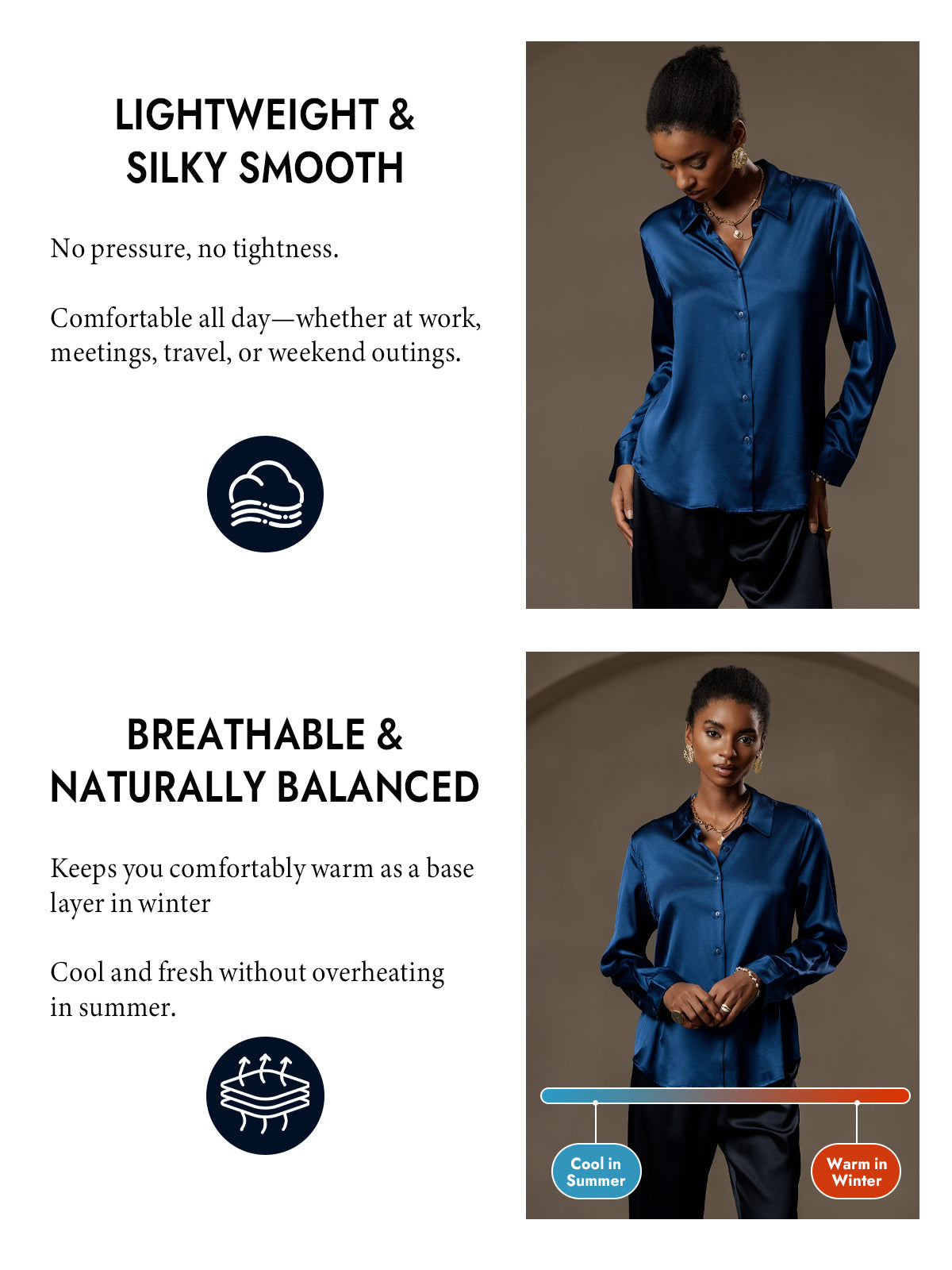 [Teal] SilkSilky  Silk Long Sleeve Lapel Collar Women's Shirt 004