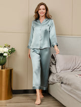[Light Blue] SilkSilky  Long Sleeve Notch Collar Women's Pajamas 001