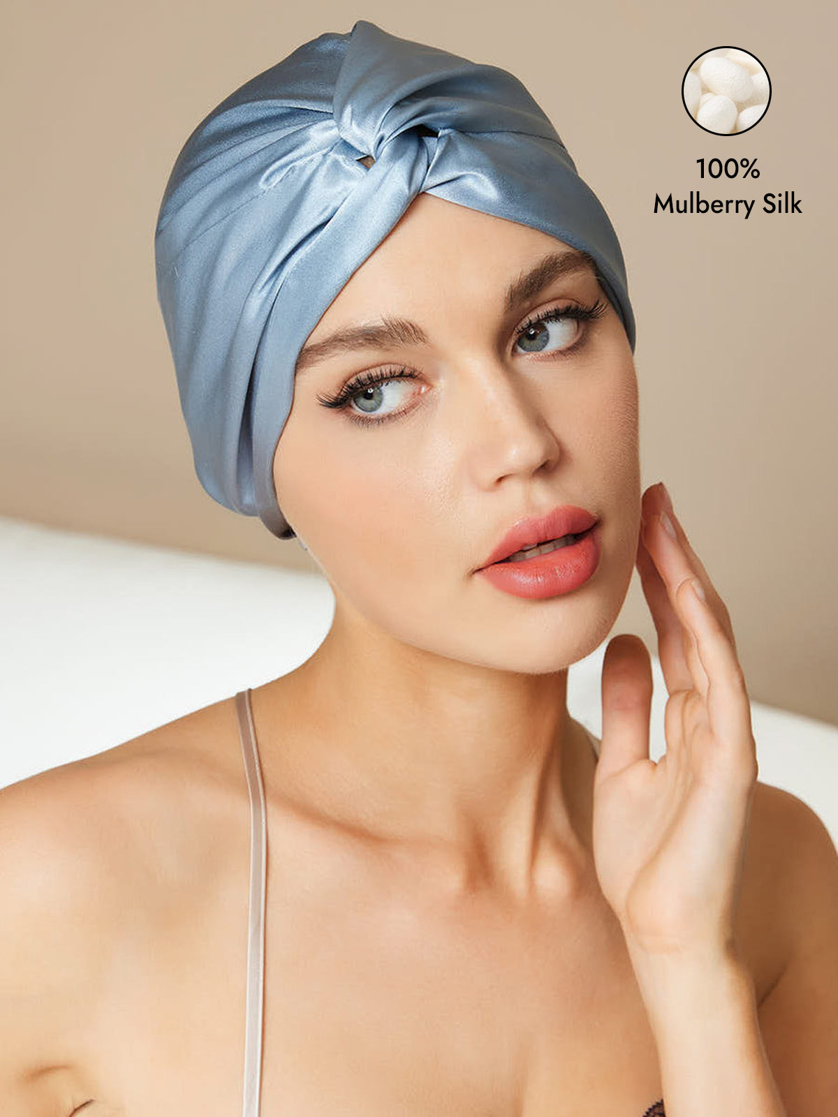 [Steel Blue] SilkSilky  Pure Silk Sleep Cap 001