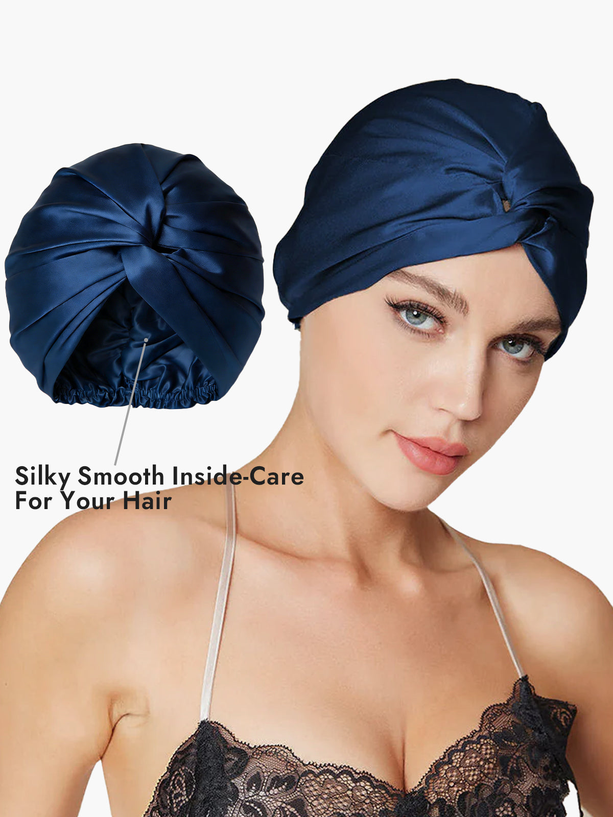 [Dark Blue] SilkSilky  Pure Silk Sleep Cap 003