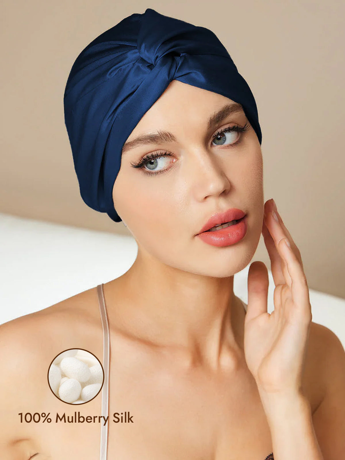 [Dark Blue] SilkSilky  Pure Silk Sleep Cap 001