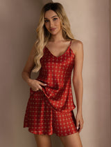 [Wine Chain] SilkSilky  Spaghetti Strap V Neck Camisole Set 005