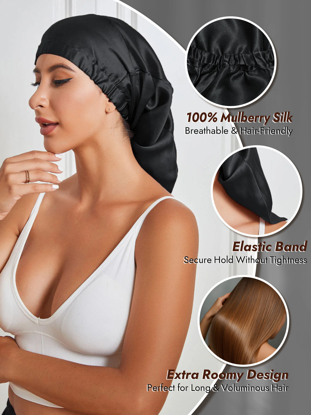 [Black] SilkSilky  Sleep Cap 002