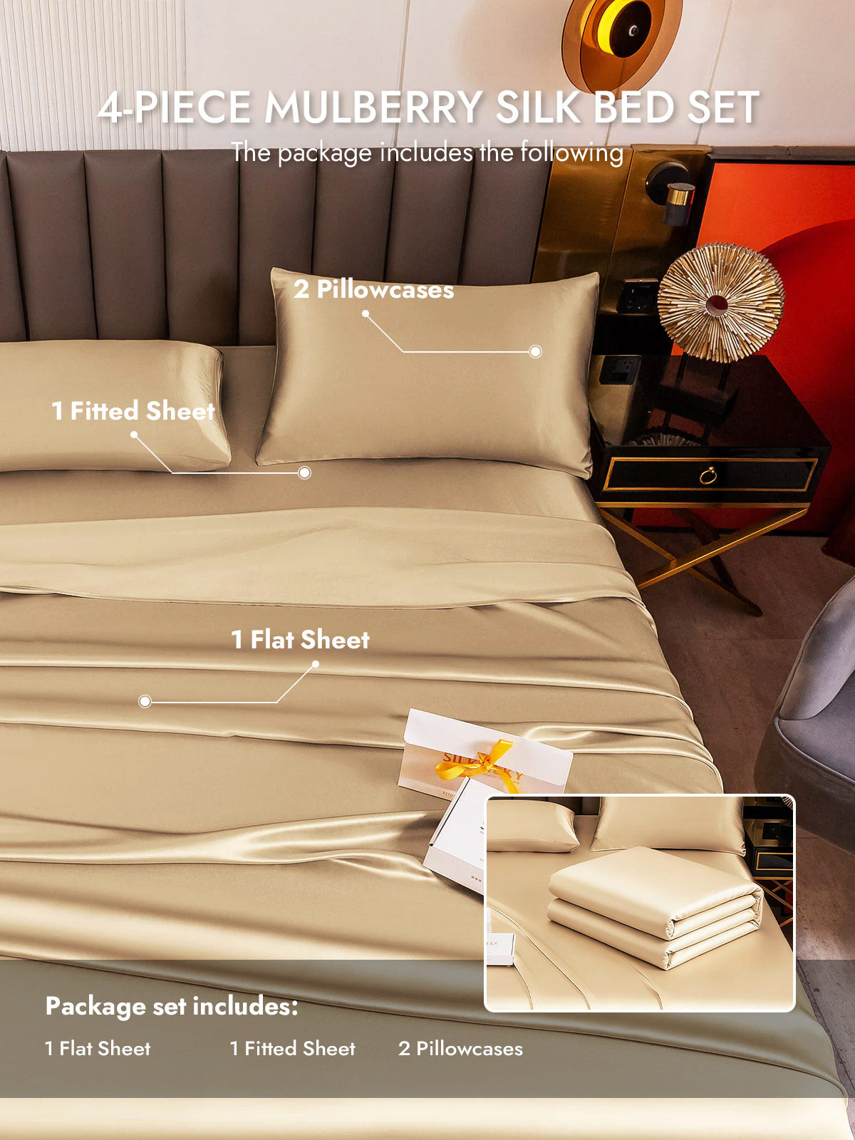 [Beige] SilkSilky  19Momme Silk Bedding Set 005