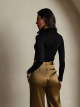 [Black] SilkSilky  Silk Jersey Long Sleeve Turtle Neck Women's T-Shirt 002